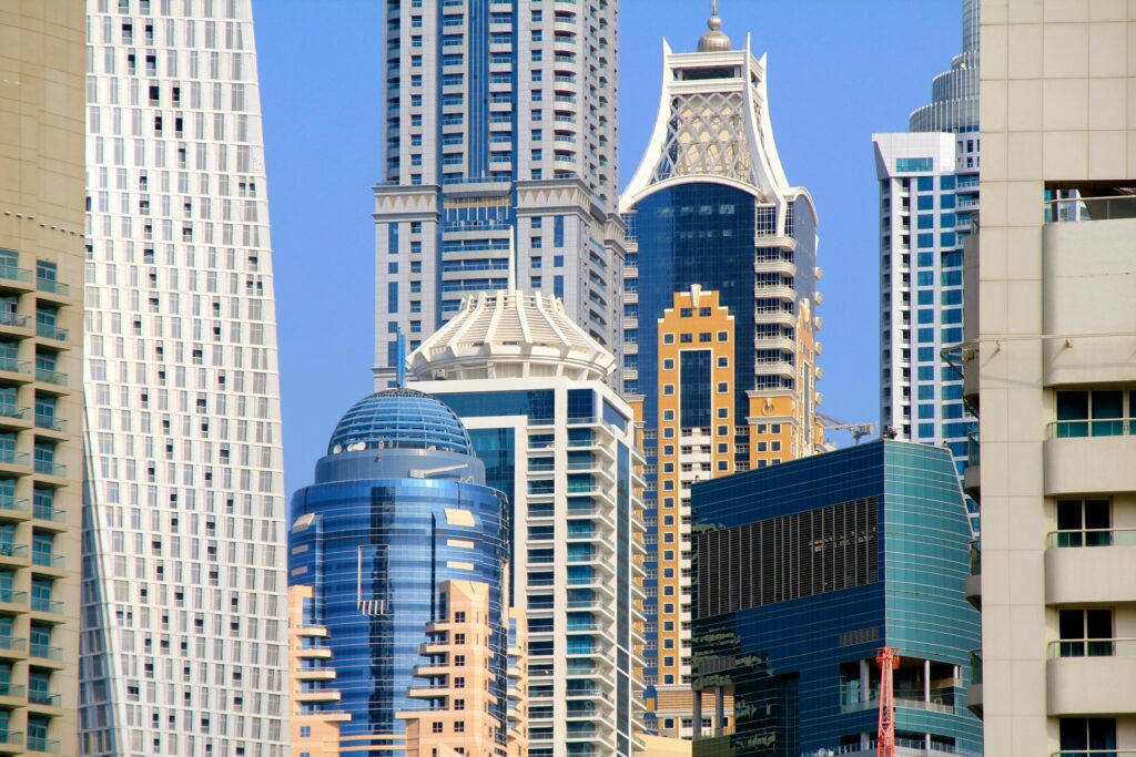pexels-photo-9768368-9768368 Contemporary skyscrapers rising in the vibrant cityscape of Dubai, UAE, showcasing modern architecture.